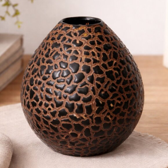 Kermik Other - Keramik Ceramic Brown & Bronze Textured Reptile Inspired Ceramic Vase Artisan